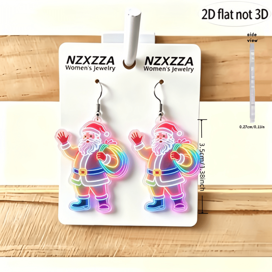 Neon Santa Claus Dangle Earrings, Holiday Party Gift
